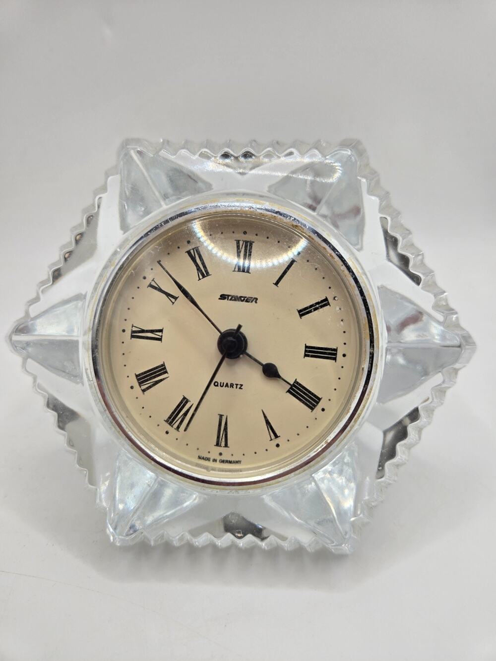 STAIGER Lead Crystal Clock Quartz Germany 3.5" x 4.25" Hexagon